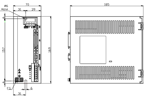 L7C 서보 Driver 외형도 L7CA008U, L7CA010U [중량 : 1.5Kg(냉각팬 포함)]