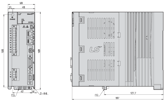 L7NHA 서보 Driver 외형도L7NHA008U,L7NHA010U [중량 : 1.5Kg(냉각팬 포함)]