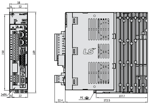L7NHFA 서보 Driver 외형도 L7NHFA004U [중량 : 1.0Kg]