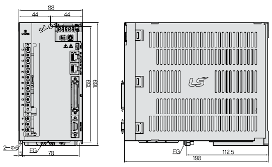 L7PA 서보 Driver 외형도 L7PA020U,L7PA035U [중량 : 2.5Kg(냉각팬 포함)]