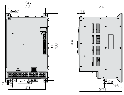 L7PA 서보 Driver 외형도 L7PA150U [중량 : 16.2Kg(냉각팬 포함)]